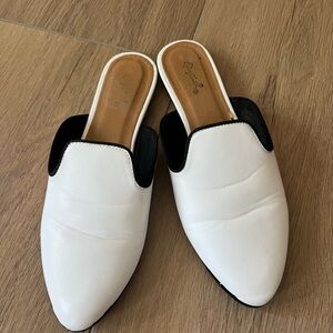 Qupid White Mules with Black Trim